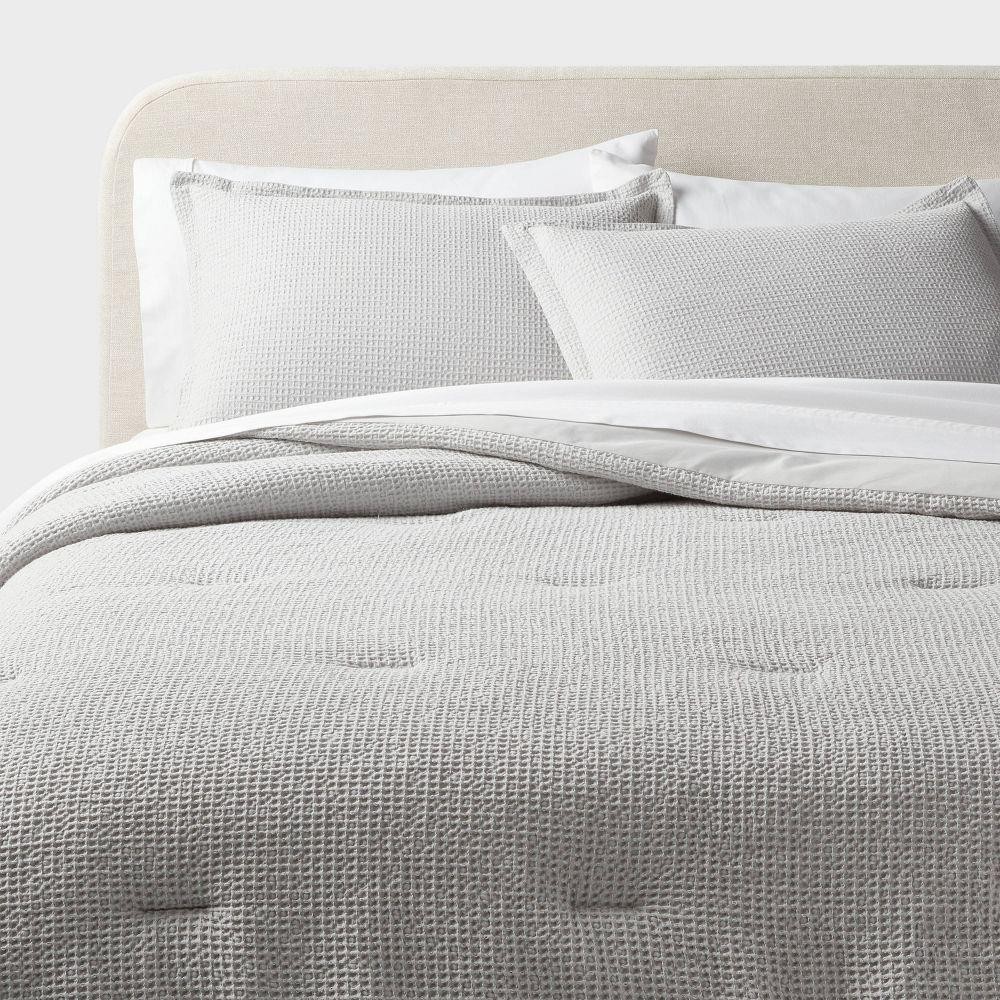 Threshold Comforter Set Cotton Waffle-Weave Year-Round Light Gray King 7290₽
