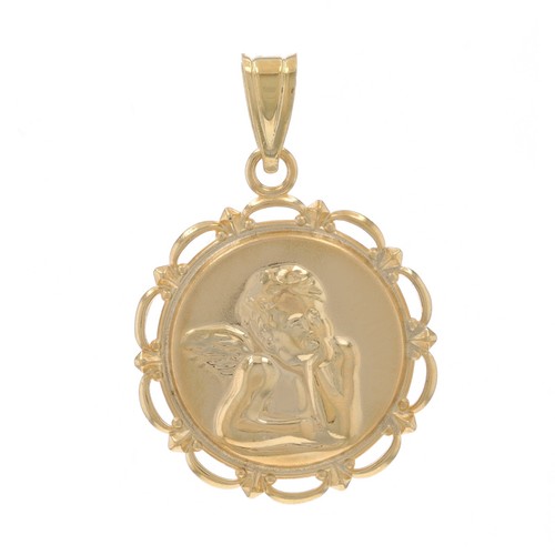 Gelbgold grübelnder Cherub Anhänger - 14k Glaube Schutzengel