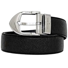 LOUIS VUITTON Belt Stulle Classic ec-23251 Black Ardoise Taiga M6843 83cm Taiga