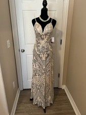 Windsor Silver and Beige Maxi Prom Dress Size Small Elegant Prom Dress