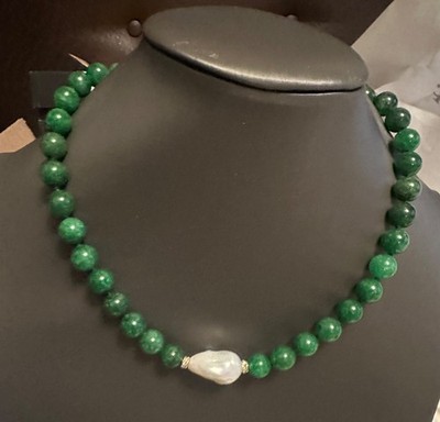 Iris & Lily Natural Green Jade Beads & Baroque Freshwater Pearl