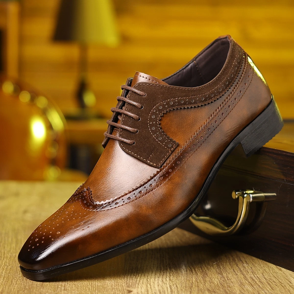 John Varvatos Size 11.5D Oxfords Dress Shoes Brown Leather Cap Toe Suede Trim Stylish and super comfortable grey suede Oxfords by John  main image 2