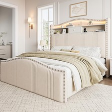 51.5" Queen Size Bed Frame with Tall Headboard and Storage 