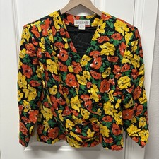 Vtg Argenti 100 Silk Floral Colorful 2 Piece Suit Blouse and Skirt Size 10