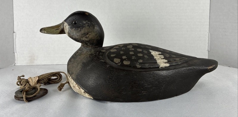 13” ANTIQUE HAND CARVED WOOD DUCK DECOY GLASS EYES