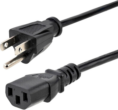 12Ft (3.6M) Computer Power Cord, NEMA 5-15P to C13, 10A 125V, 18AWG, Black Repla