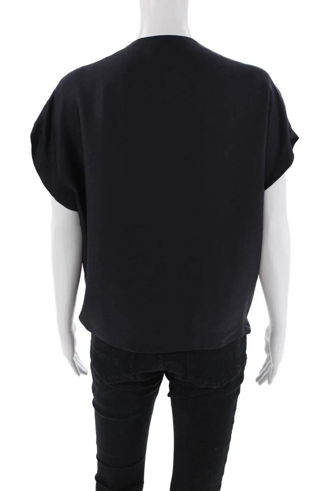 Blusa pulóver drapeada sin mangas con cuello en V de seda azul marino talla 38 Lanvin para mujer Foto 3 de 4