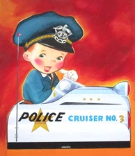 1951 POLICE CAR signed ORIGINAL CHILDREN BOOK PAINTING cel drawing art policeman