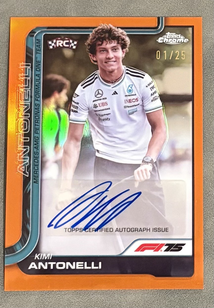 2025 Topps Chrome F1 Orange Refractor Kimi Antonelli RC AUTO 01/25