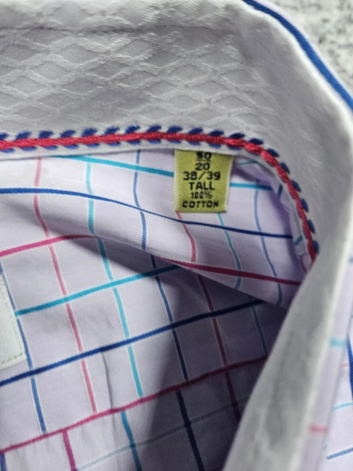 Robert Graham Dress Shirt 50 20 38/39 Tall Mens Purple Check Long Sleeve 3xl 4xl - Image 4 of 4