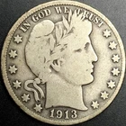 1913-D Barber Half Dollar 90% Silver 50C Coin!