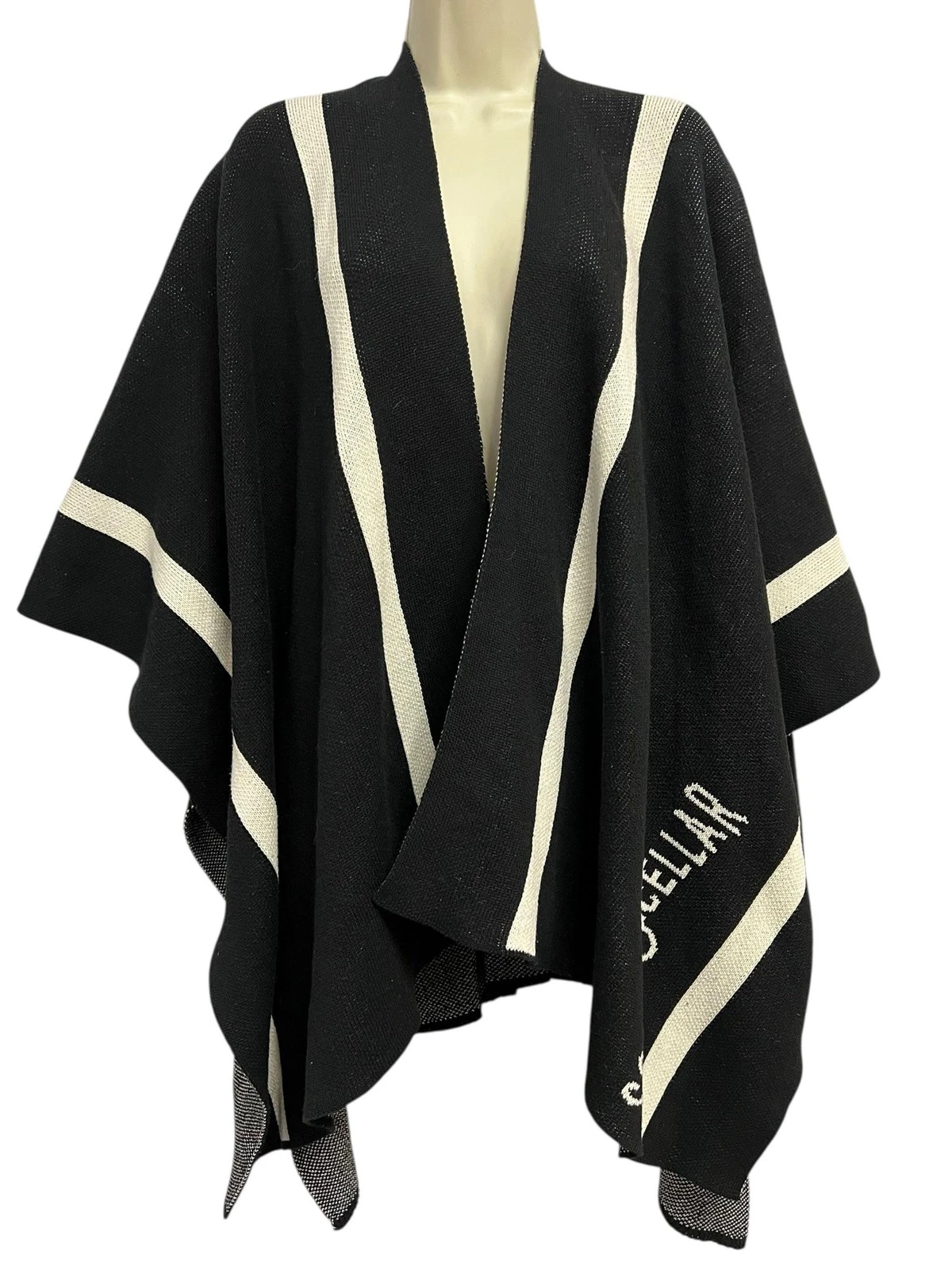 IN2GREEN Poncho Womens One Size Black Striped Knit Kimono Scout & Cellar