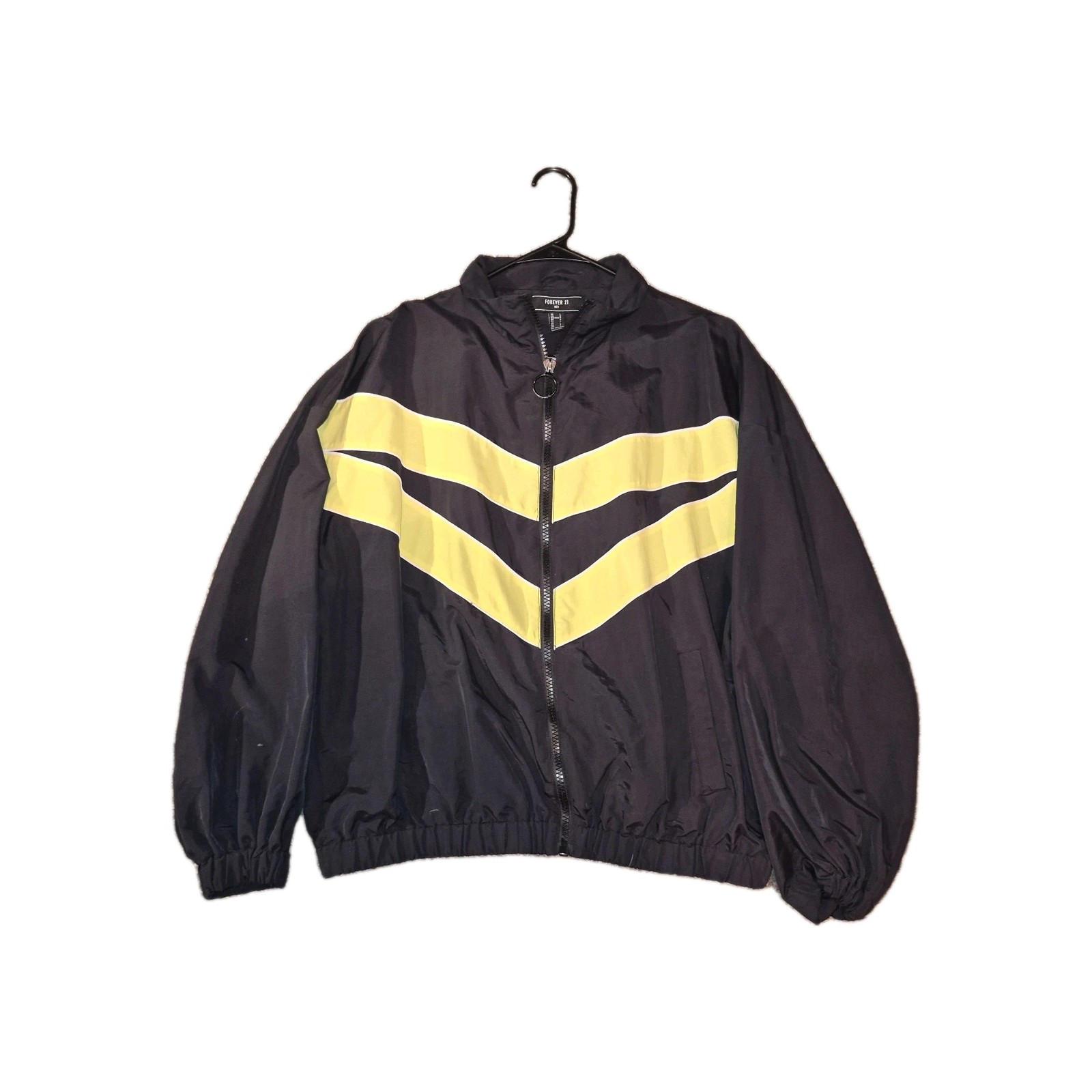 FOREVER 21 Men’s Black/Yellow Colorblock Lightweight Zip Windbreaker Jacket L