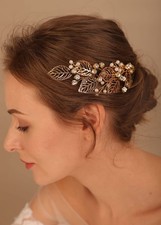 Rose Gold Leaves Hair Vine, Bridal Hair, Pearl Vine, Wedding Accessory, Bride
