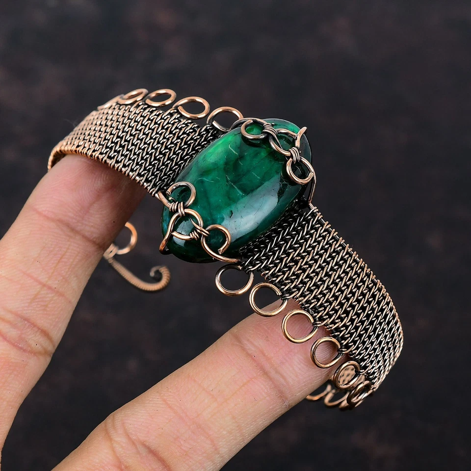 Green Fire лабрадорит медь подарок для любви проволока обернутая регулируемая манжета - Изображение 3 из 4
