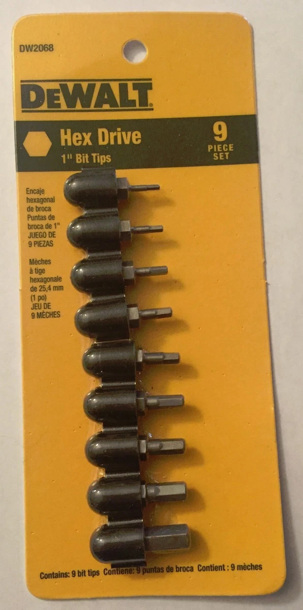 DEWALT 9 PC HEX DRIVE 1 BIT TIPS DW2068 SAE 1/16-1/4 SCREW BITS ALLEN  BITS 28877338408