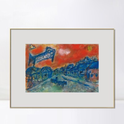 Framed Canvas Print Les amoureux dans le ciel rouge de Vitebsk by Marc Chagall