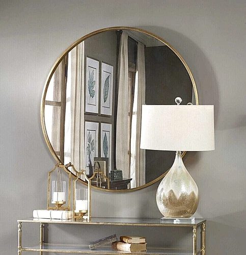 Junius Antique Gold Leaf Round Wall Vanity Mirror 43" ~ Uttermost 13887 - Picture 1 of 11