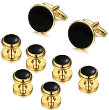 Gold/Black Stainless Steel Cufflinks and Studs Set for Tuxedo Wedding Business