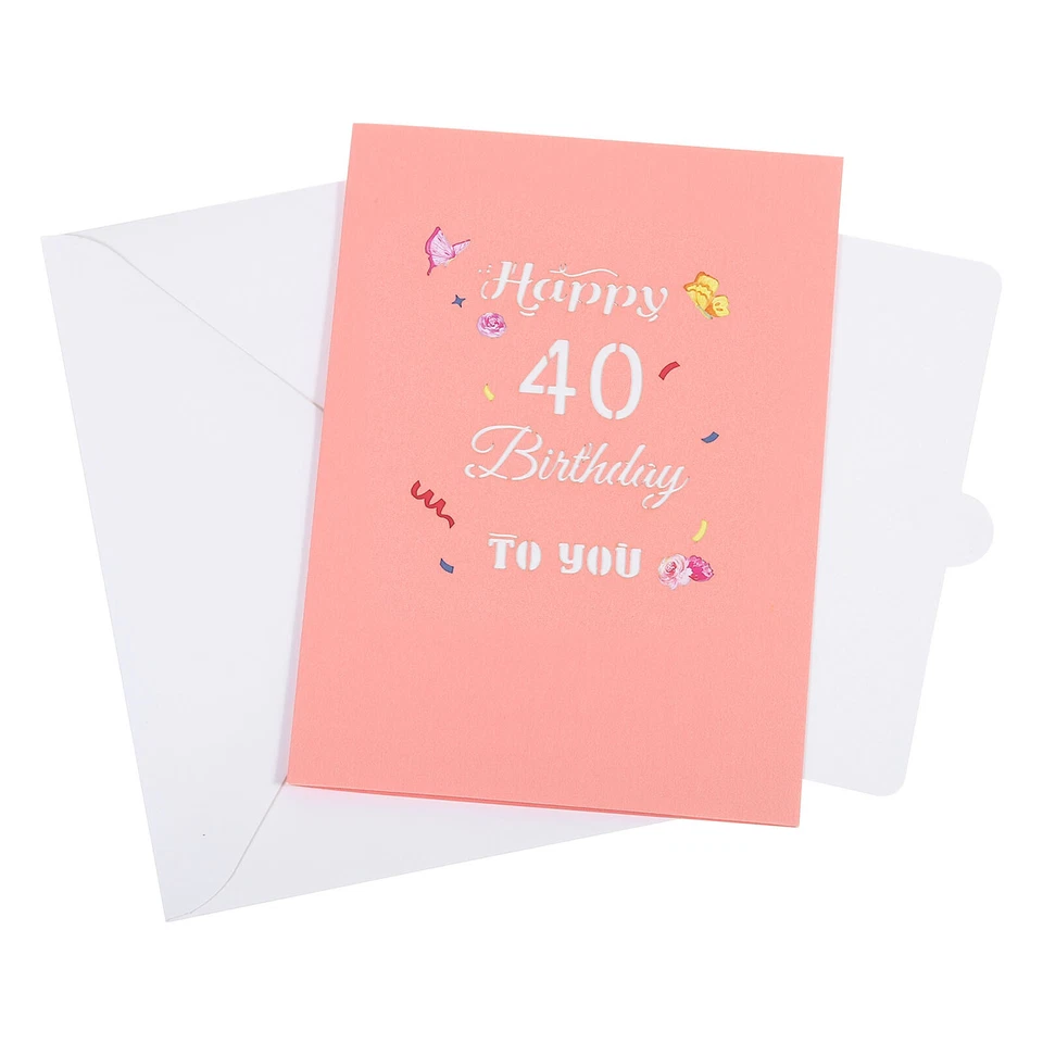 40th Birthday Card, Pop-Out Birthday Card Happy Birthday 3D Flower Butterflies Foto 4 de 4