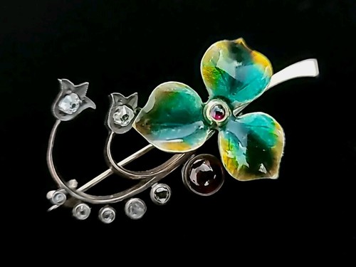 Broche prendedor flor lirio del valle diamante oro 14K victoriano imperial joyería - Imagen 23 de 24