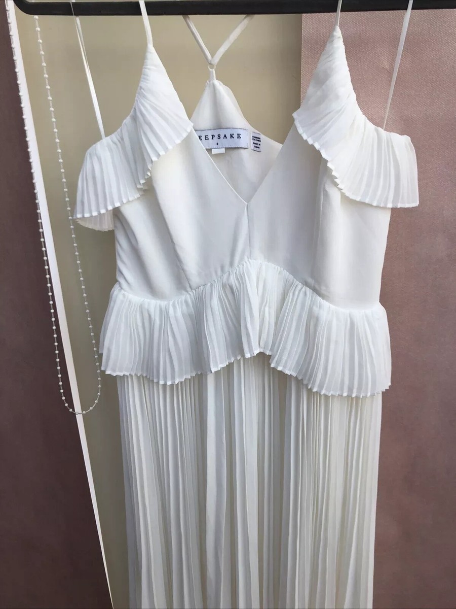 White strappy ruffle sunray pleated maxi prom dress KEEPSAKE The