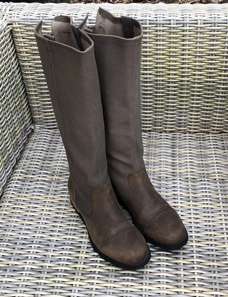 Sorel Major Tall Leather Boots Sz 10 NL2309 245 Brown Emelie Gray