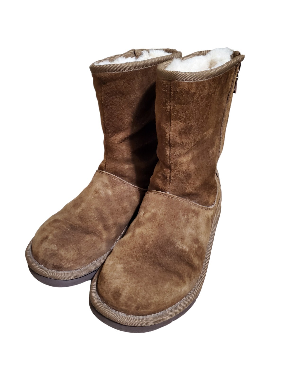 UGG Mayfaire Brown Leather Sheepskin Zip Boots Size 6 Australia S/N 5116