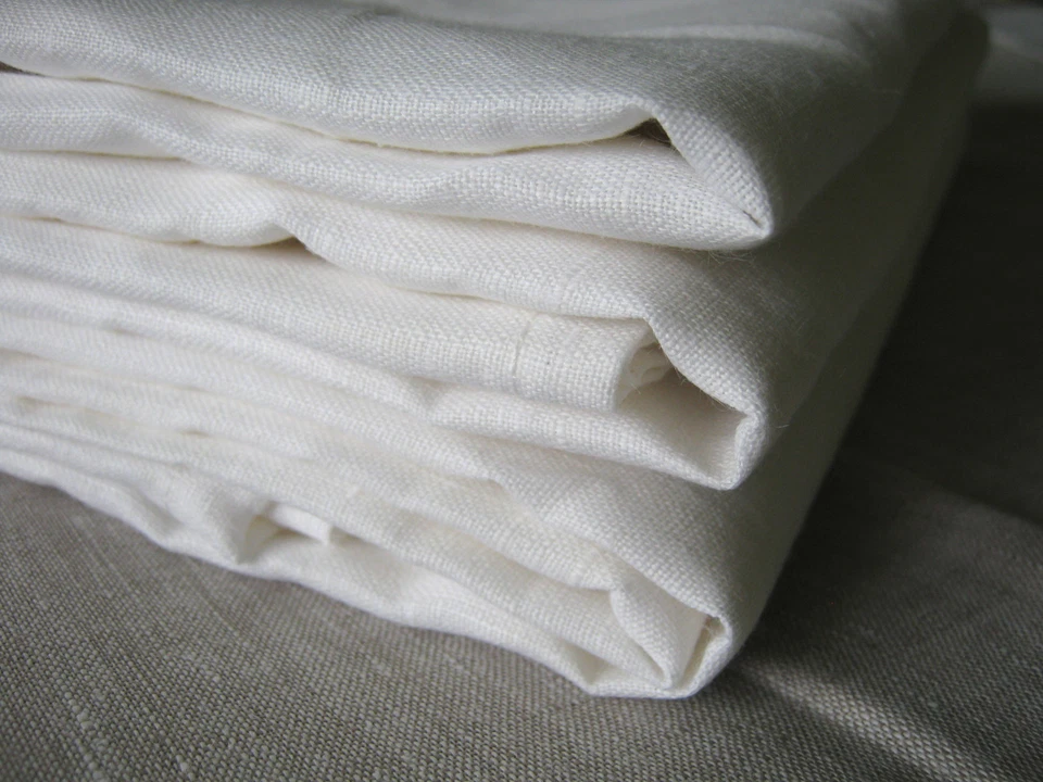 Wide Linen Fabric Width 87" White Pure Flax Cloth Medium Weight Eco Friendly - Image 2 of 2