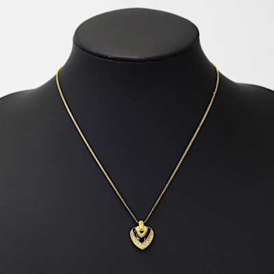 Christian Dior Vintage Heart Rhinestone Black and Gold Plated