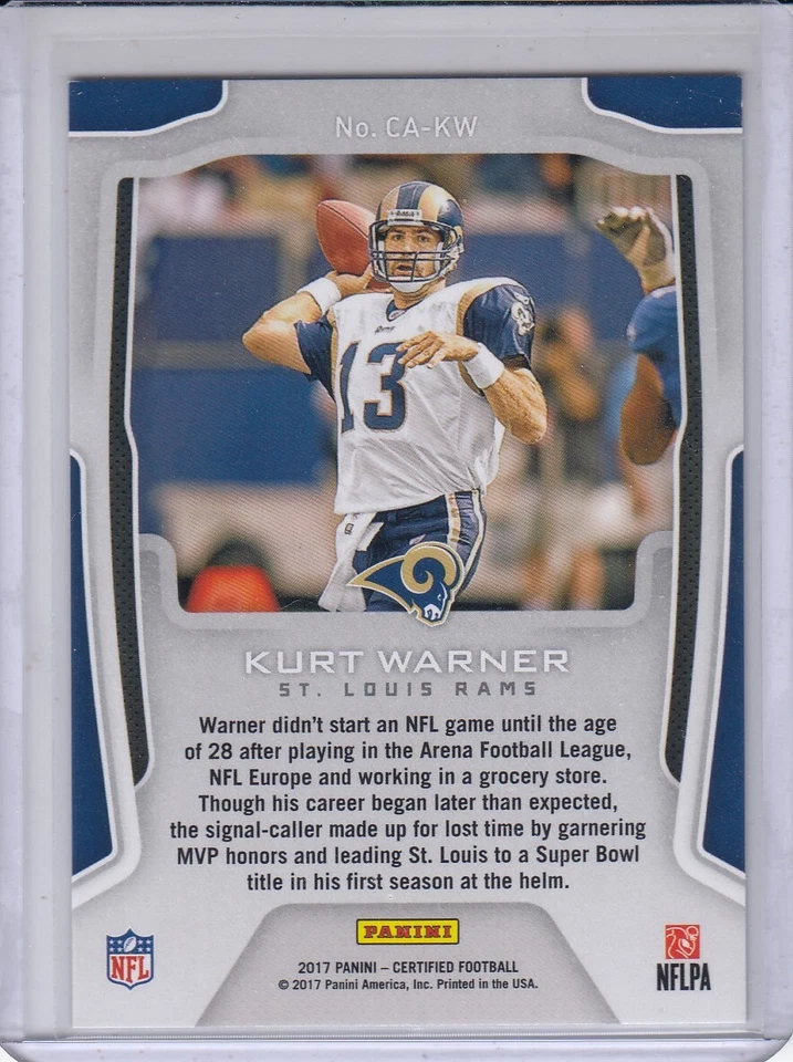 KURT WARNER 2017 Certified Accomplishments Mirror Blue #22 CAKW 18/50 Rams - Image 2 of 2