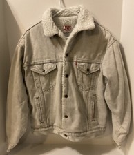 VINTAGE LEVI  S SHERPA LINED ACID STONE WASHED DENIM TRUCKER JACKET COAT SZ MED