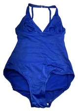 Vintage Gabar High Leg One Piece Swimsuit Hot Neon Blue Size S Made In USA 80  s
