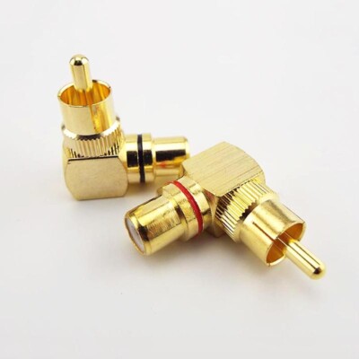2pcs Audio RCA Right Angle Connector Adapters Male To Female 90 Degree Gold