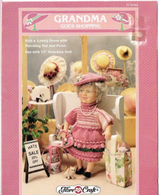 Knitting Pattern Grandma Goes Shopping Doll Wardrobe Fibre Craft 1993 VTG