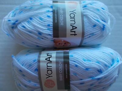 YarnArt Baby Color baby yarn, white/blue, lot of 2, (164 yds each)
