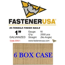 1" 16 Gauge Straight Finish Nails 1 inch 16 ga (2,500 ct) (case qty of 6)