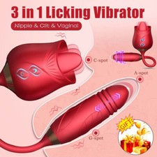For Rose Clit-G-spot Vibrator Oral Licking Thrusting Dildo Bullet Sex-Toy Women