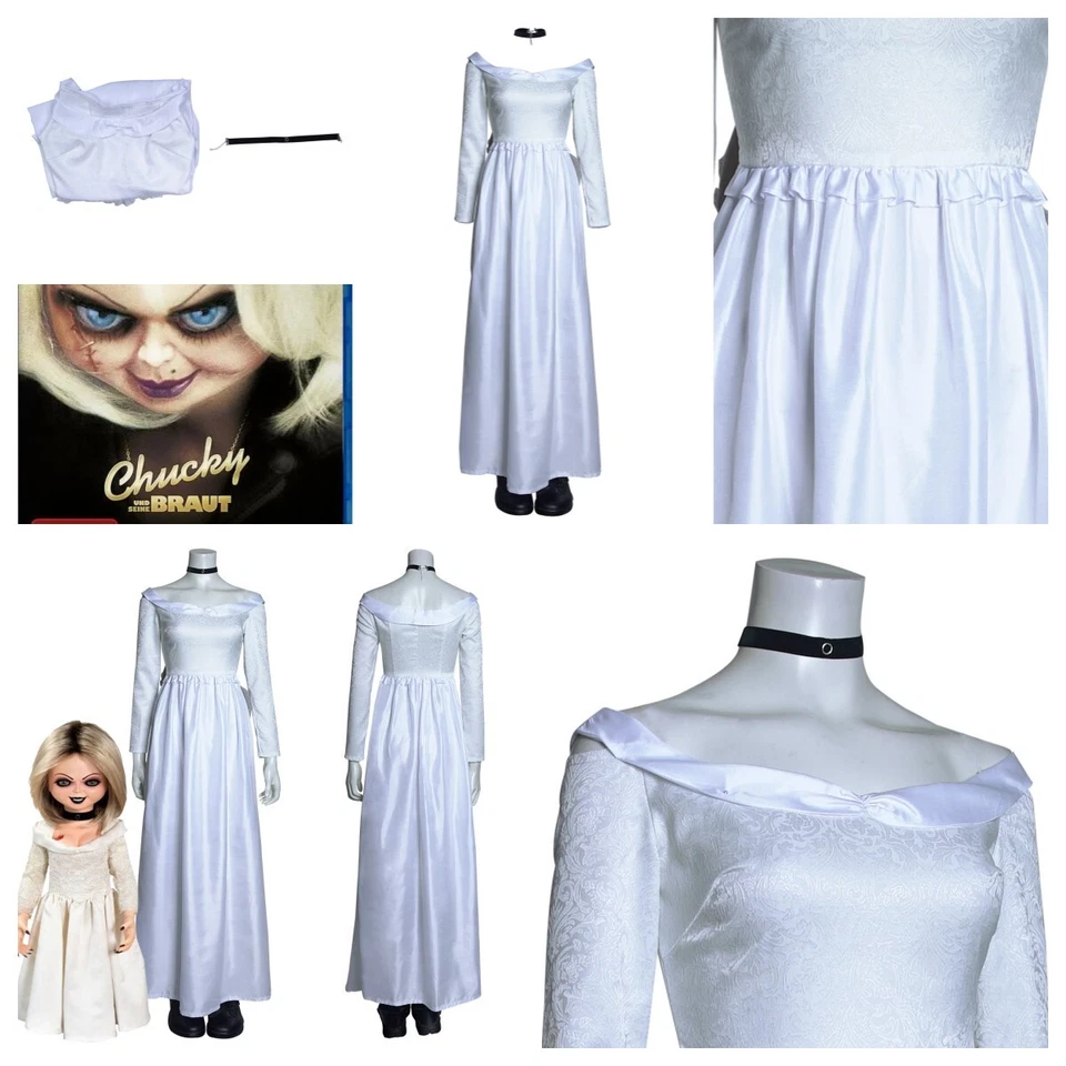 HANDGEFERTIGT Bride of Chucky Tiffany Cosplay Long Dress Costumes Halloween Carnival Suit