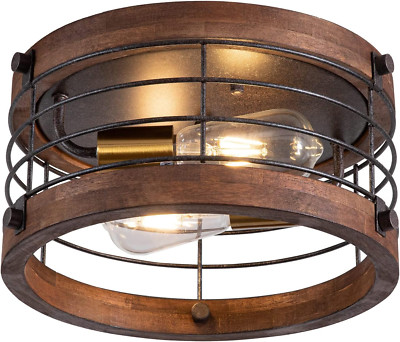 Rustic Farmhouse 2-Light Flush Mount Ceiling Light for Home Spaces