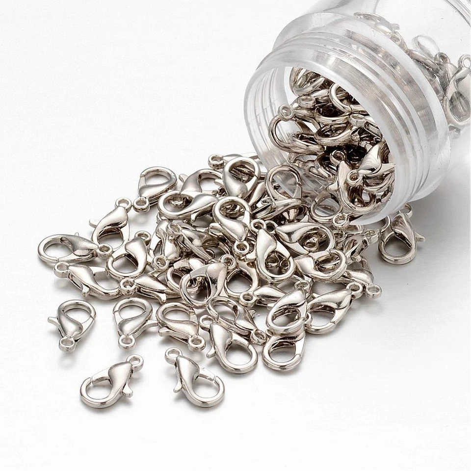 LOT DE 40 FERMOIRS MOUSQUETON 12 x 6mm ARGENTES lobster clasps perles bijoux