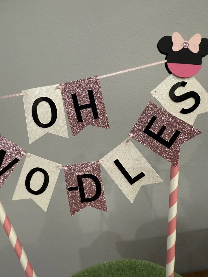 Estandarte inspirado en Disney Minnie Mouse Oh Two-Dles feliz cumpleaños dos pastel Foto 3 de 3