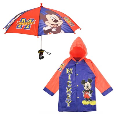 Disney Mickey Mouse Kids Umbrella with Matching Raincoat Poncho for Boys Age 2-5