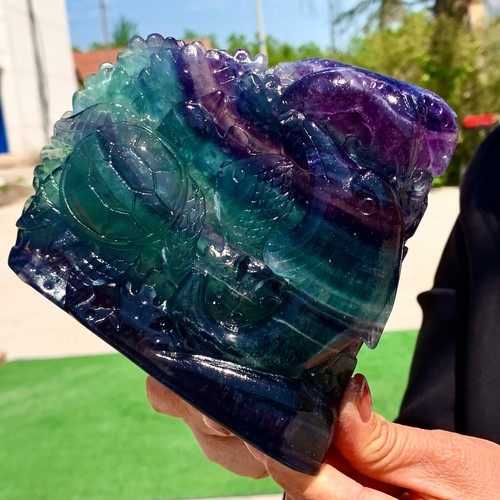 Fluorita verde púrpura natural de 2,9 lb tallada a mano especificaciones del mundo submarino - Imagen 11 de 18