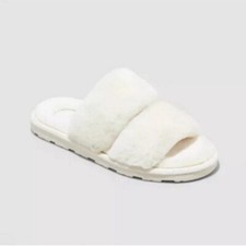 Stars Above Women  s Faux Fur Royal Slide Slippers - Cream Size 11 - Ideal Gift 