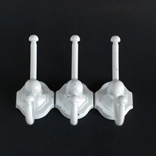 3 Vintage Wall Coat Hangers Metal Painted White Destressed Vintage
