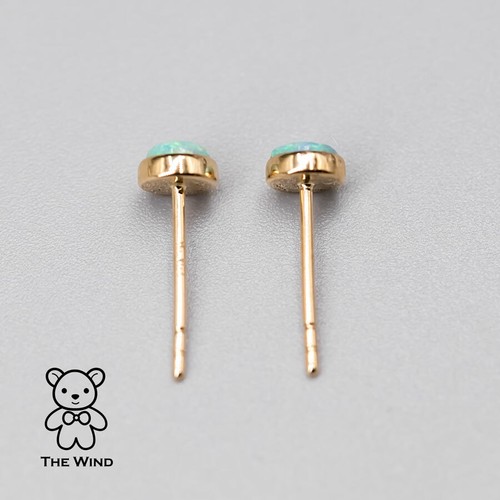 Minimalistische australische massive Opal runde Ohrstecker 18K Gelbgold - Bild 13 von 19