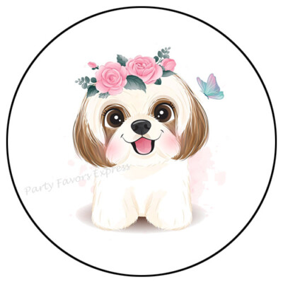 30 ADORABLE SHIH TZU DOG ENVELOPE SEALS LABELS PARTY FAVORS STICKERS 1.5''