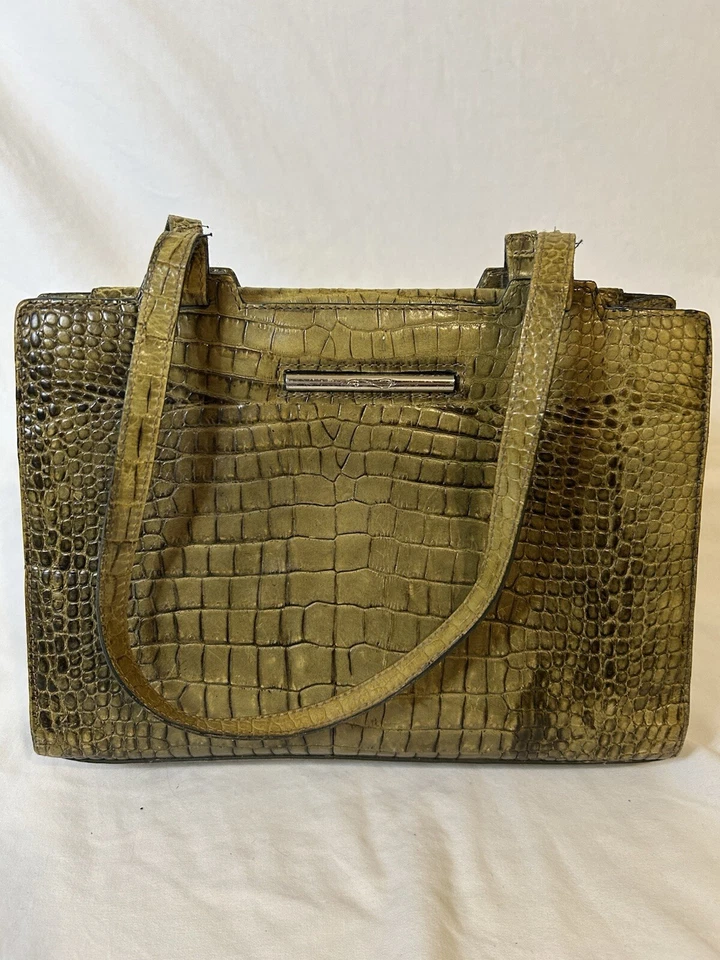 Vintage Cole Haan Olive Green Crocodile Print Embossed Leather Shoulder Bag - Image 3 of 4