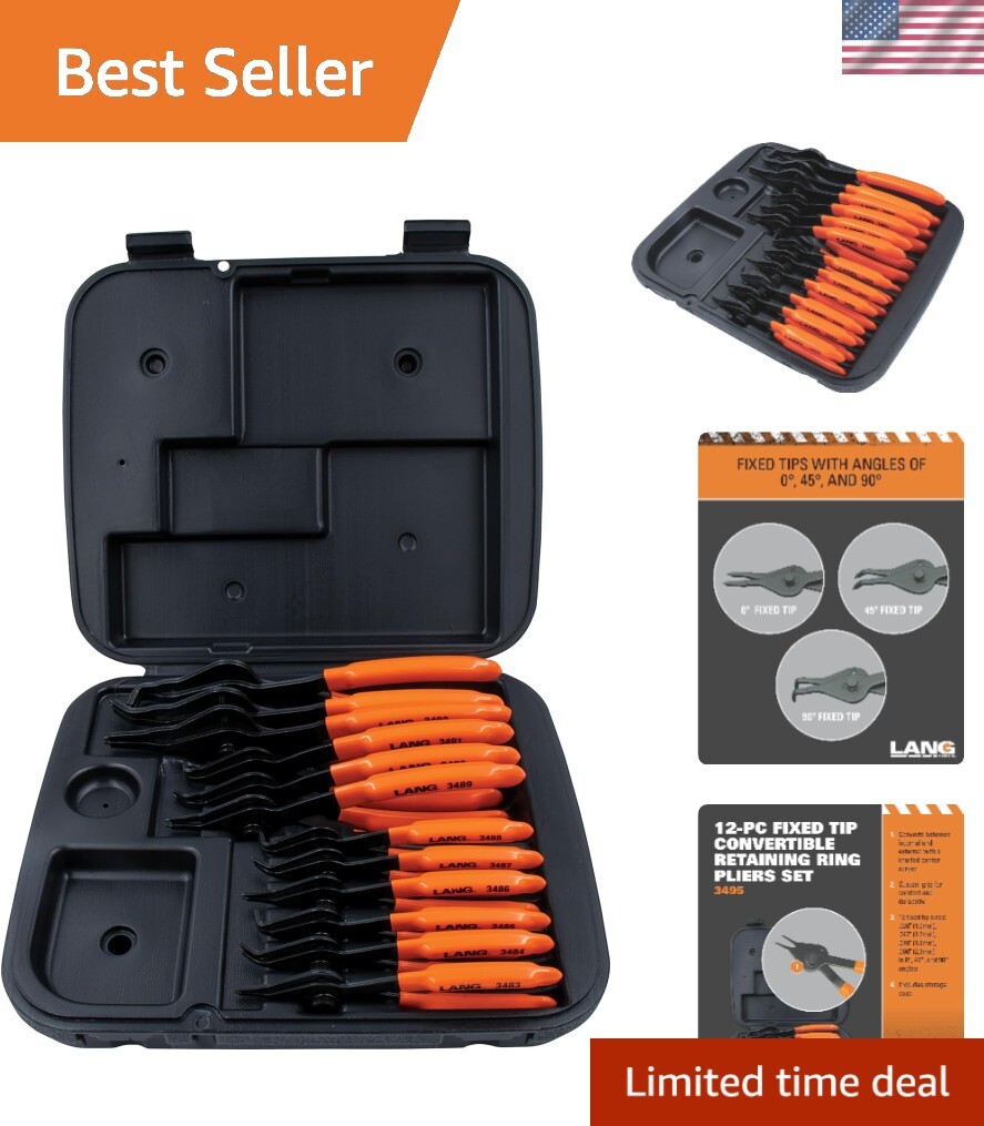 12-Piece Fixed Tip Combination Internal/External Snap Ring Pliers Set